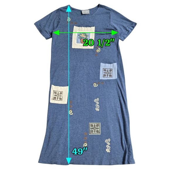 Vintage Cover Charge 100% Cotton Blue Patch Pocket Midi Dress Boho Whimsical - Picture 2 of 8